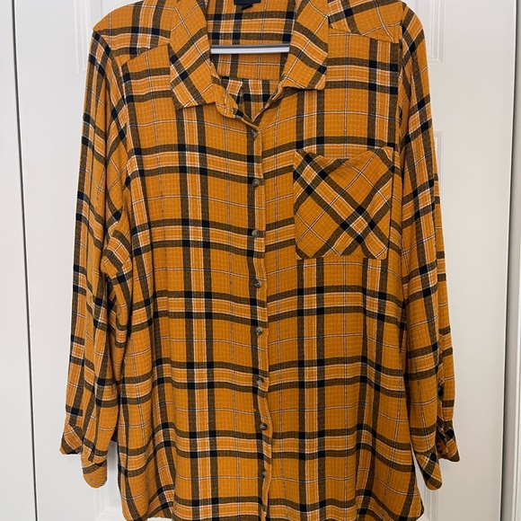 torrid Tops - Torrid Plaid Button Down Shirt Size 4 | Mustard Yellow Flannel Oversized Top